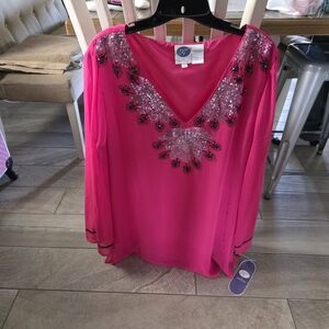 DG2 by Diane Gilman Fuchsia Embellished Blouse